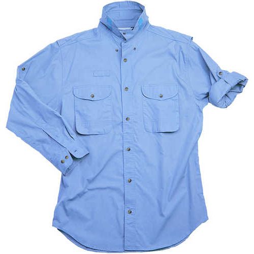 Long Sleeve Ocean Blue Poplin Fishing Shirt Size Large