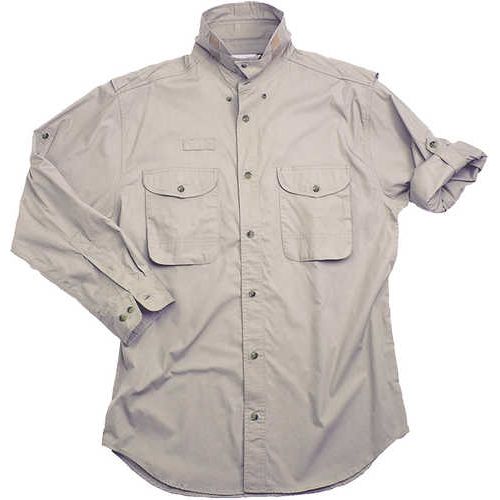 Long Sleeve Khaki Poplin Fishing Shirt Size Large