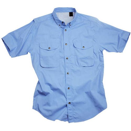 Short Sleeve Ocean Blue Poplin Fishing Shirt Size Small