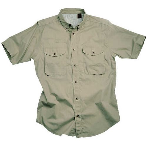 Short Sleeve Khaki Poplin Fishing Shirt Size 2XL