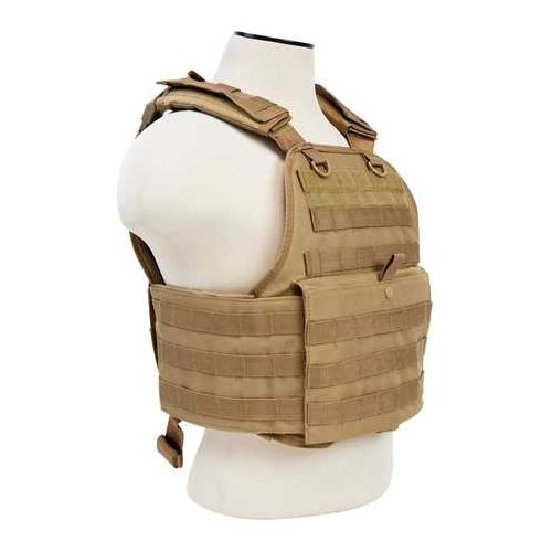 NCSTAR Plate Carrier Vest Nylon Tan Size Medium-2XL Fully Adjustable PALS/ MOLLE Webbing Compatible with 10" x 12" Hard