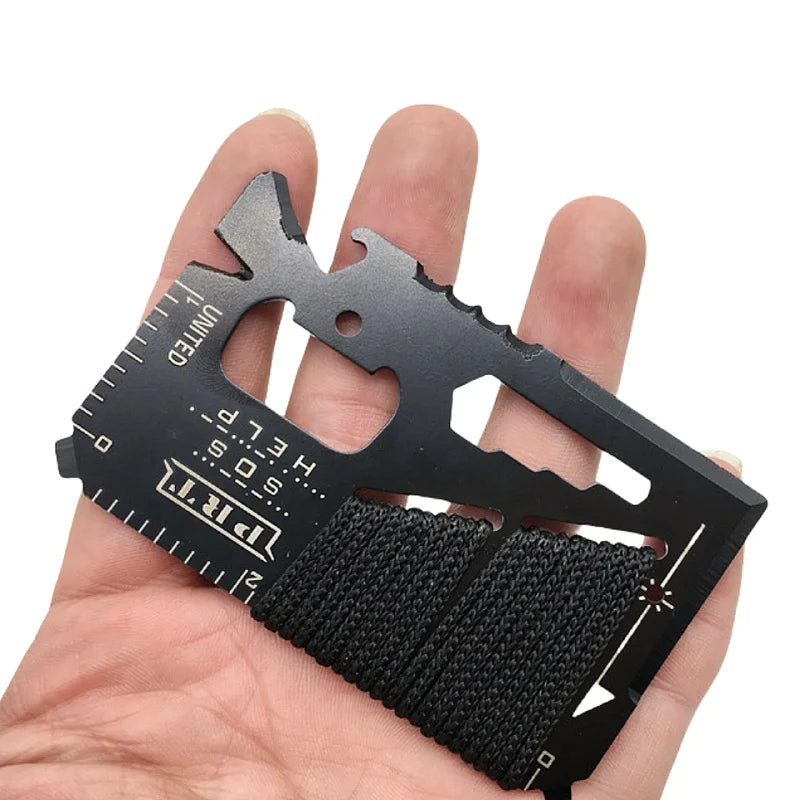 Multifunctional Portable Stainless Steel Tool Card Outdoor Survival Camping Accessories with Saw Ruler All in One Hunting Tool